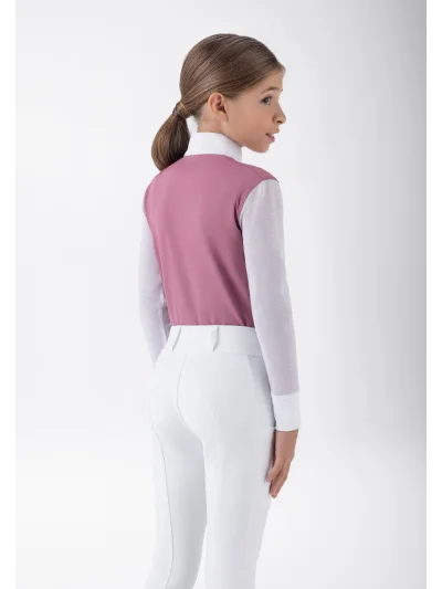 Pink (Daybreak) long-sleeve competition polo shirt with white tulle sleeves for girls EQGOR - Equiline - imagen 4