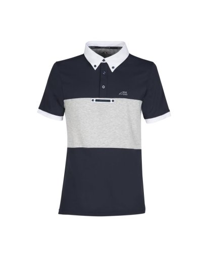 Polo de compétition bleu marine avec bande frontale gris pour homme modèle Niagara - Equiline