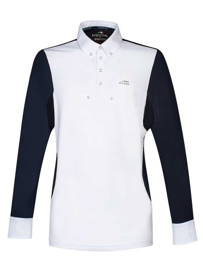 Polo de compétition à manches longues blanc et bleu marine pour homme - Opalite - Equiline