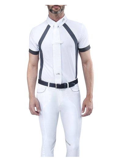 Polo de compétition à manches courtes blanc et bleu marine pour homme - Carter - Equiline
