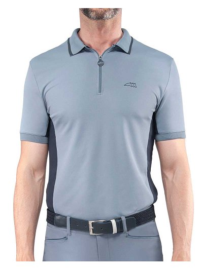 Polo d'entraînement de manches courtes en micro-maille bleu grisâtre et bleu marine pour homme - Equiline