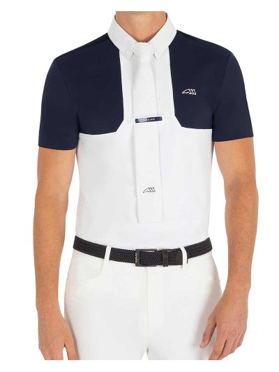 Polo de compétition à manches courtes bleu marine et blanc pour homme - Clancyc - Equiline