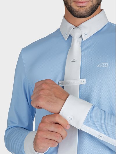 Polo de competición de manga larga azul cielo para hombre - Evik - Equiline