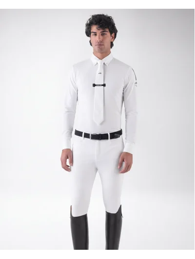 White long-sleeve competition polo shirt for men EQCAMIC - Equiline