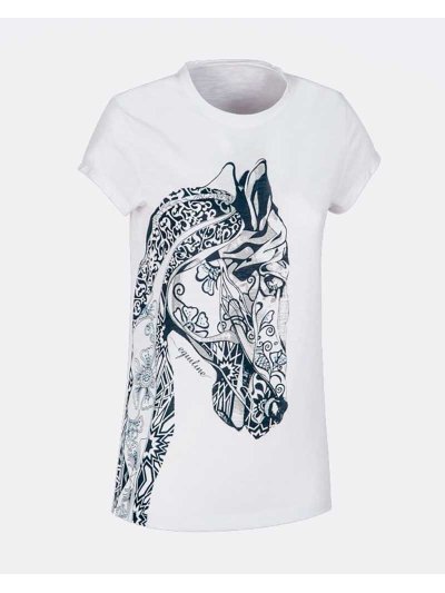 T-shirt fine à manches courtes blanc avec ilustración et brillants pour femme - Mood - Equiline
