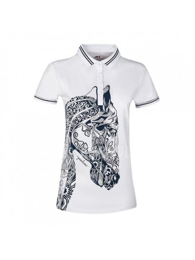 Polo blanc avec dessin abstracto de cheval sur le devant pour femme modèle Pansy - Equiline