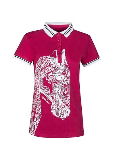 Polo rose avec dessin abstracto de cheval sur le devant pour femme modèle Pansy - Equiline