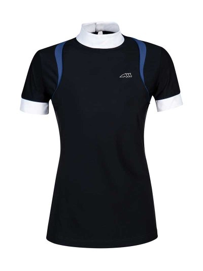 Polo de compétition à manches courtes noir, bleu et blanc pour femme - Essenza - Equiline