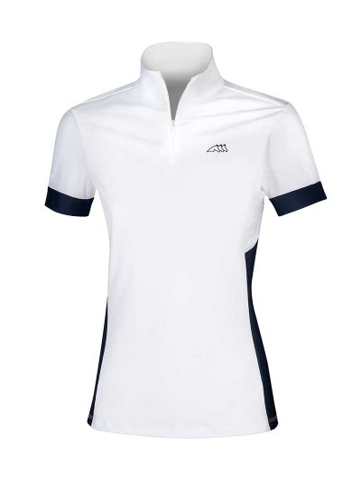 Polo de compétition à manches courtes blanc et bleu marine pour femme - Estelle - Equiline