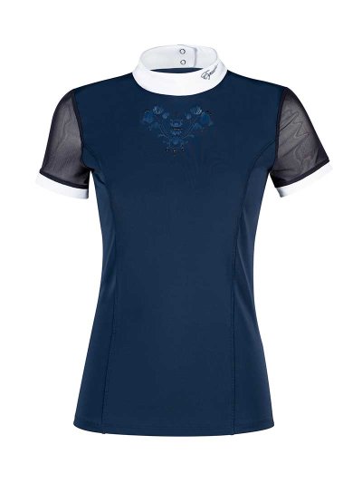 Polo de compétition à manches courtes bleu marine avec manches de maille pour femme - Isabeli - Equiline