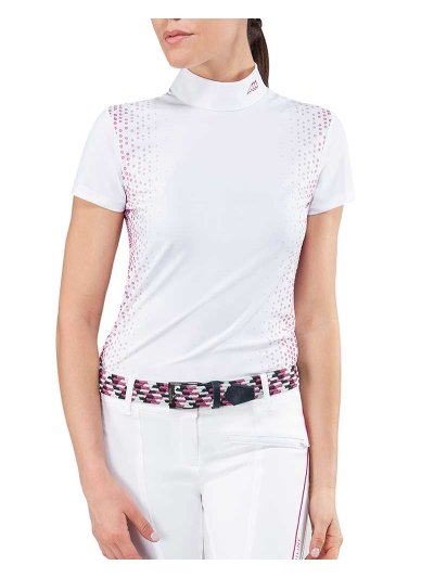 Polo de compétition à manches courtes blanc et rose pour femme - Cornelia - Equiline