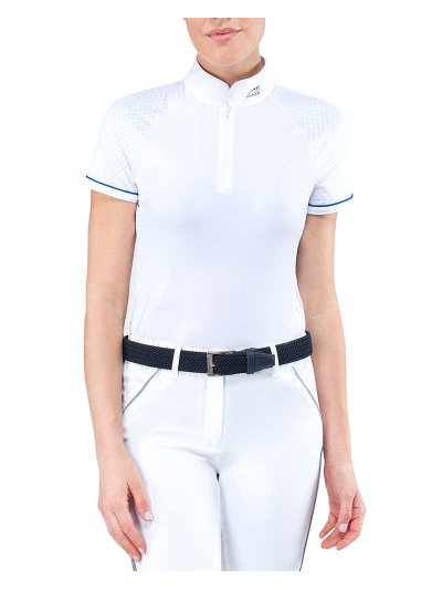 Polo de compétition à manches courtes blanc avec manches de maille pour femme - Corina - Equiline