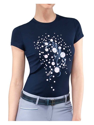 T-shirt d'entraînement à manches courtes bleu marine à strass pour femme - Eulalia - Equiline