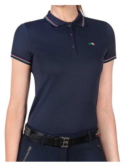 Polo en piqué d'entraînement à manches courtes bleu marine pour femme - Creuse - Equiline