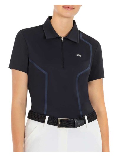 Polo technique de pique d'entraînement à manches courtes bleu marine pour femme - Corinac - Equiline