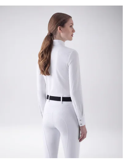 White long-sleeve competition polo shirt with tulle sleeves for women EQGOLO - Equiline - imagen 2