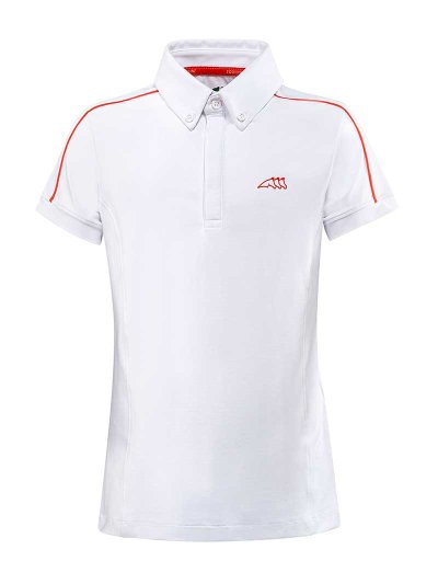 Polo de compétition à manches courtes blanc et orange pour garçon - Joshua - Equiline