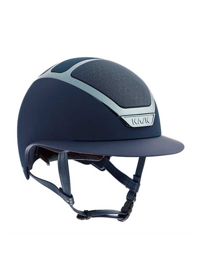 Casco de equitación de visera ancha azul marino mate con cromado plateado (Navy Silver) Star Lady Chrome - Kask