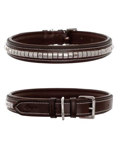 Collier pour chien de cuir marron foncé avec rivets argentés - Horse'in