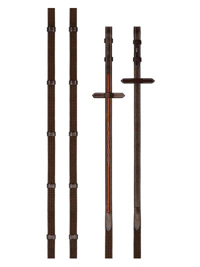 Rênes en cuir et coton de 16mm marron foncé et noisette pour cheval - E-89 - Prestige - imagen 2