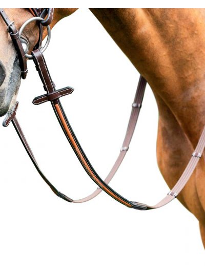 Rênes en cuir et coton de 16mm marron foncé et noisette pour cheval - E-89 - Prestige