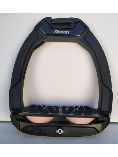 Estribos "Safe-on" inclinado ultragrip negros con los amortiguadores rosa claro - Flex-On