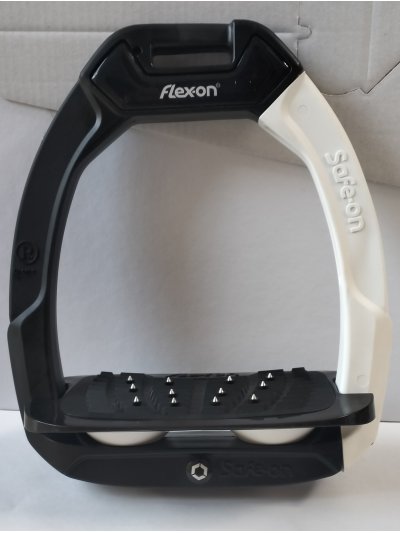 Estribos "Safe-on" inclinado ultragrip negro y blanco con los amortiguadores blancos - Flex-On