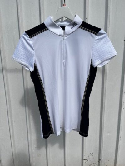 Polo de compétition à manches courtes blanc avec manches de maille pour femme - Equiline