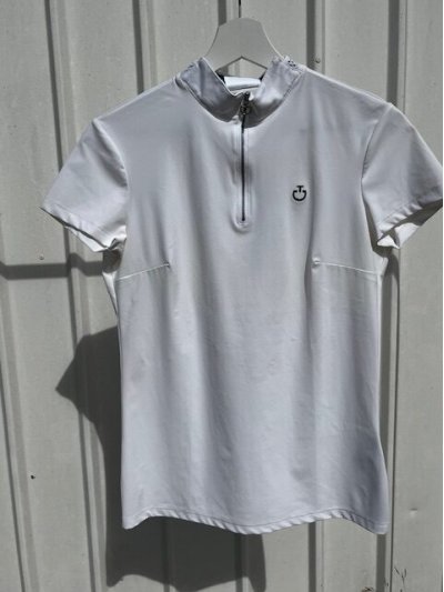 Polo de compétition à manches courtes blanc avec logo bleu pour femme - Cavalleria Toscana