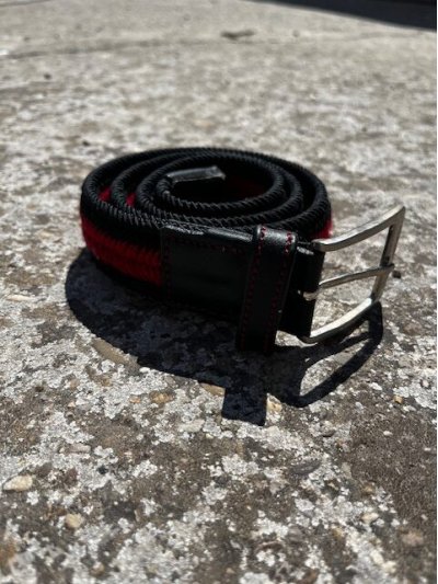 Ceinture tressée élastique noir et rouge unisexe - Manfredi