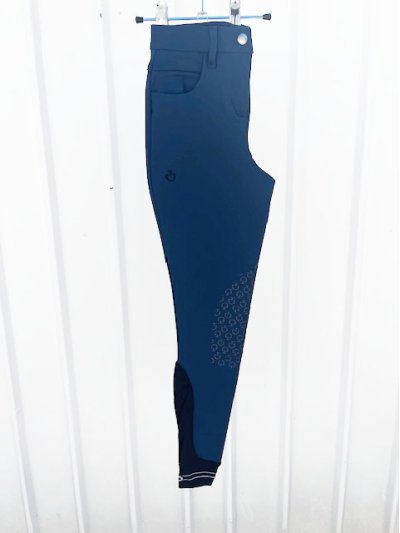 Pantalons de piqué bleu verdâtre foncé avec poches (grip aux genoux) pour fille - Cavalleria Toscana