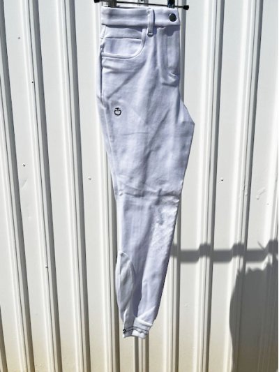 Pantalons de piqué blanc avec poches (grip aux genoux) pour fille - Cavalleria Toscana