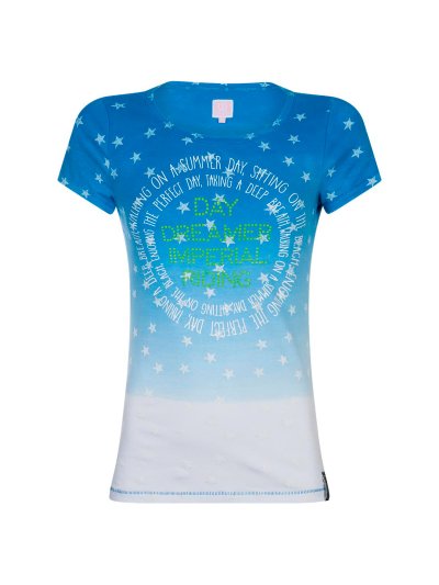 T-shirt bleu avec dessin et rivets jaunes sur le devant pour fille modèle Silverstar - Imperial Riding