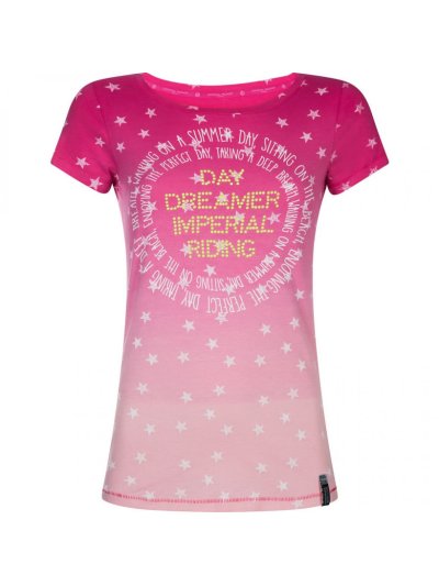 T-shirt fuchsia avec dessin et rivets jaunes sur le devant pour fille modèle Silverstar - Imperial Riding