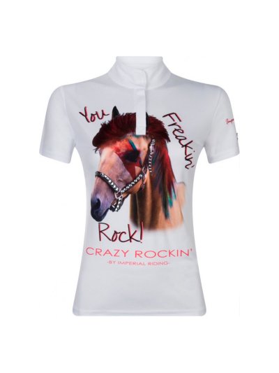 Polo de compétition blanc avec dessin de cheval pour femme modèle Rock Horse - Imperial Riding