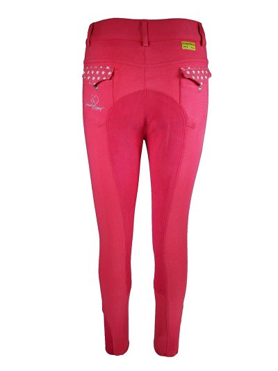 Pantalons à fond intégral en cuir rose avec détails de paillettes et estrellas pour fille - Star - Imperial Riding