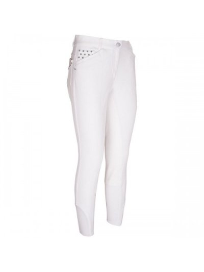 Pantalons blanc à fond intégral en cuir avec détails de paillettes et estrellas pour fille - Star - Imperial Riding