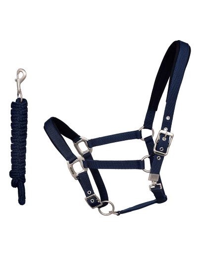 Licol d'écurie bleu marine avec longe pour cheval (full) - Kingsland Classic
