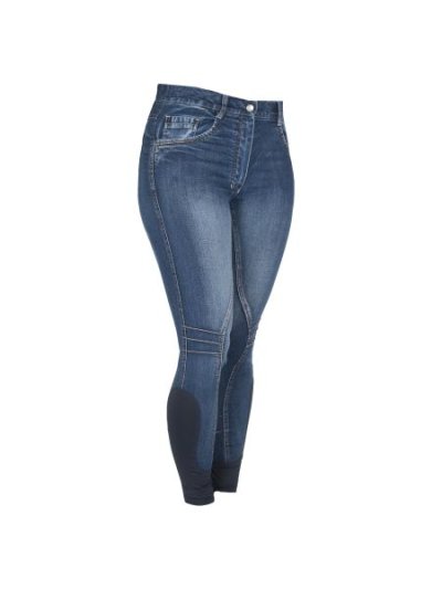 Pantalons denim d'équitation avec grip silicone aux genoux pour femme modèle Guardian de La Valencio