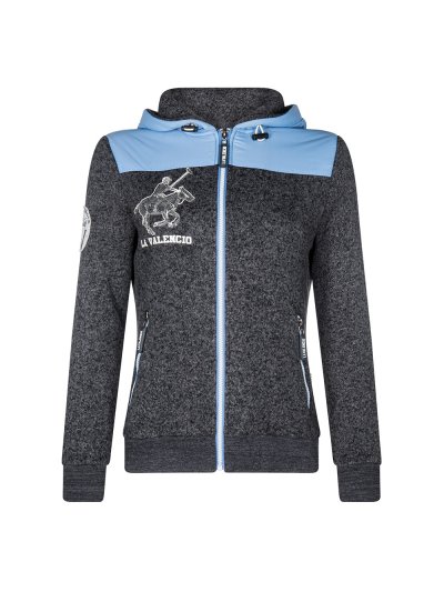 Sweat gris foncé et bleu clair avec fermeture éclair et capuche pour femme - Isabel - La Valencio