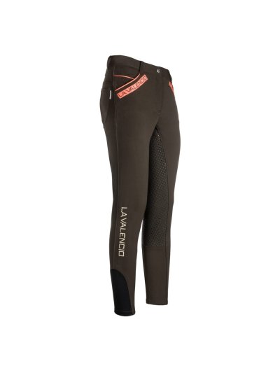Pantalons marron verdâtre d'équitation avec grip silicone à fond intégral pour femme modèle Ikoon de La Valencio