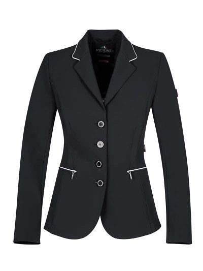 Veste de compétition noire avec passepoils argentés et botones à strass pour femme - Cosima - Equiline