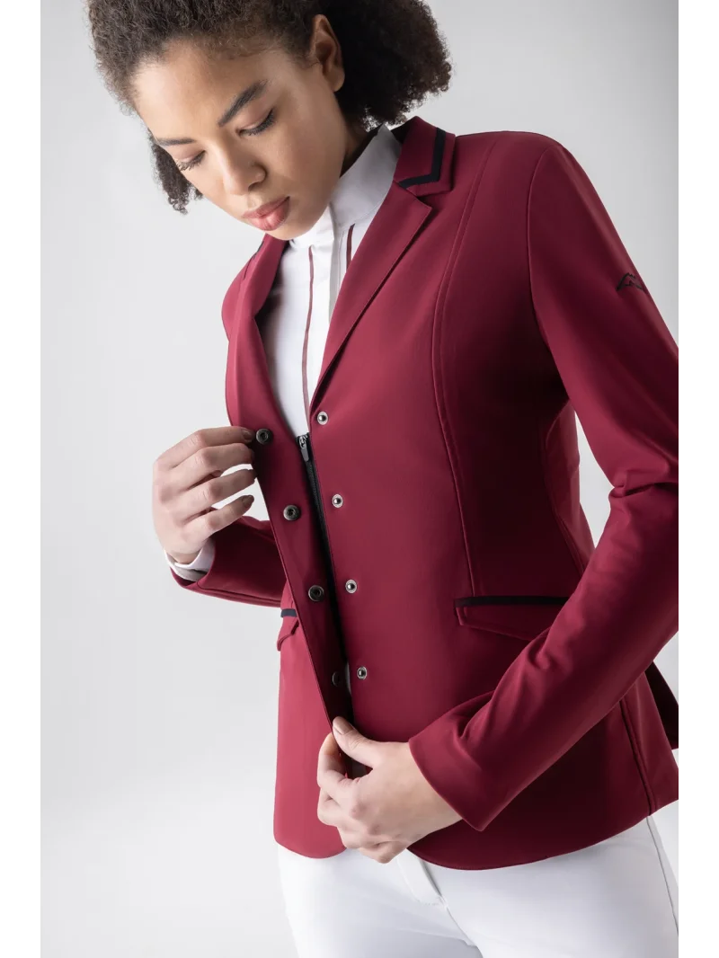 Red (Alpine Plum) airbag-compatible competition jacket for women EQCAT