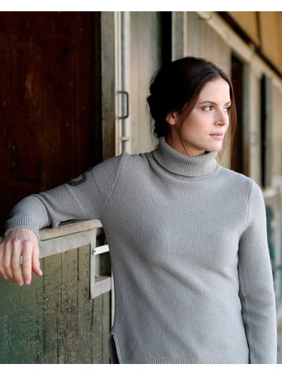 Pull en maille épais à col haut gris clair pour femme - Cavalleria Toscana