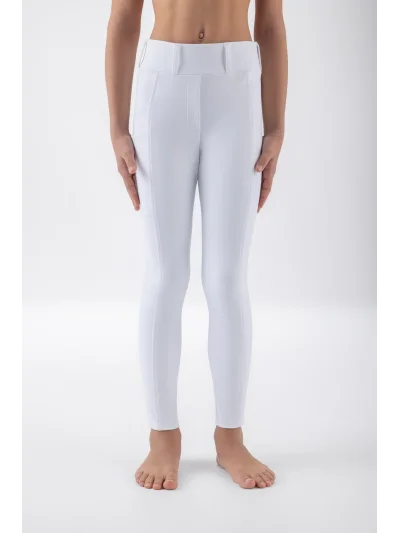 Legging d'équitation junior blanc à fond intégral avec logo en strass sur la poche EQCLEOF - Equiline - imagen 2