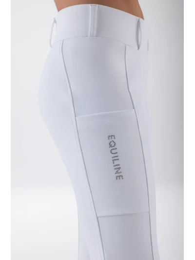 Legging d'équitation junior blanc à fond intégral avec logo en strass sur la poche EQCLEOF - Equiline