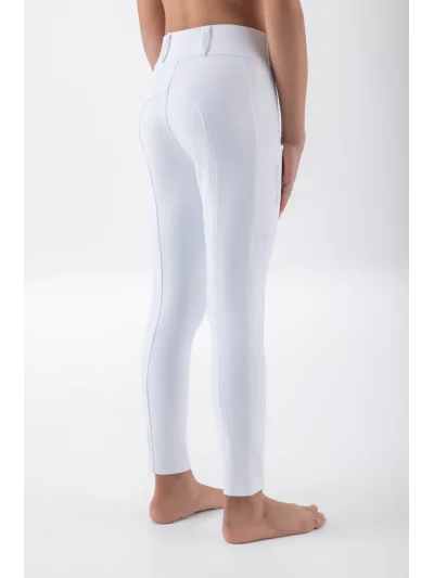 Legging d'équitation junior blanc à fond intégral avec logo en strass sur la poche EQCLEOF - Equiline - imagen 3