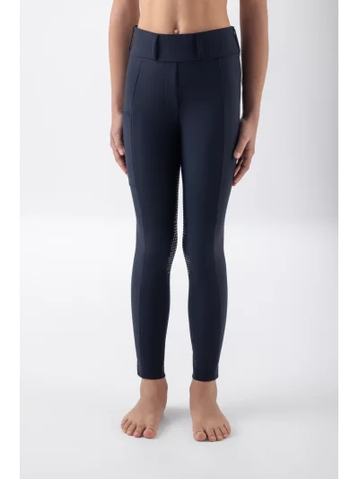 Legging d'équitation junior bleu marine à fond intégral avec logo en strass sur la poche EQCLEOF - Equiline - imagen 2