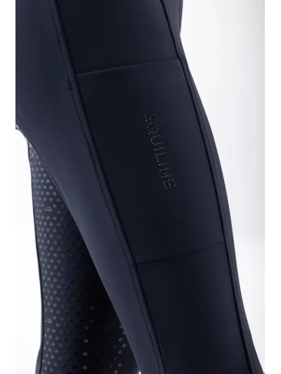 Legging d'équitation junior bleu marine à fond intégral avec logo en strass sur la poche EQCLEOF - Equiline