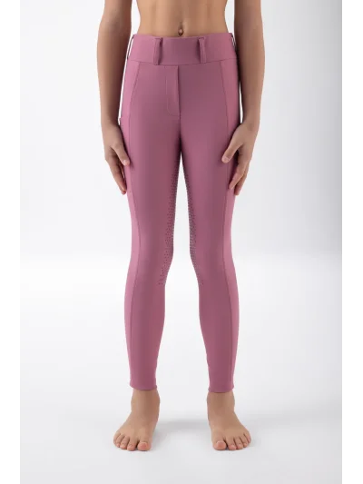 Legging d'équitation junior rose (Daybreak) à fond intégral avec logo en strass sur la poche EQCLEOF - Equiline - imagen 2